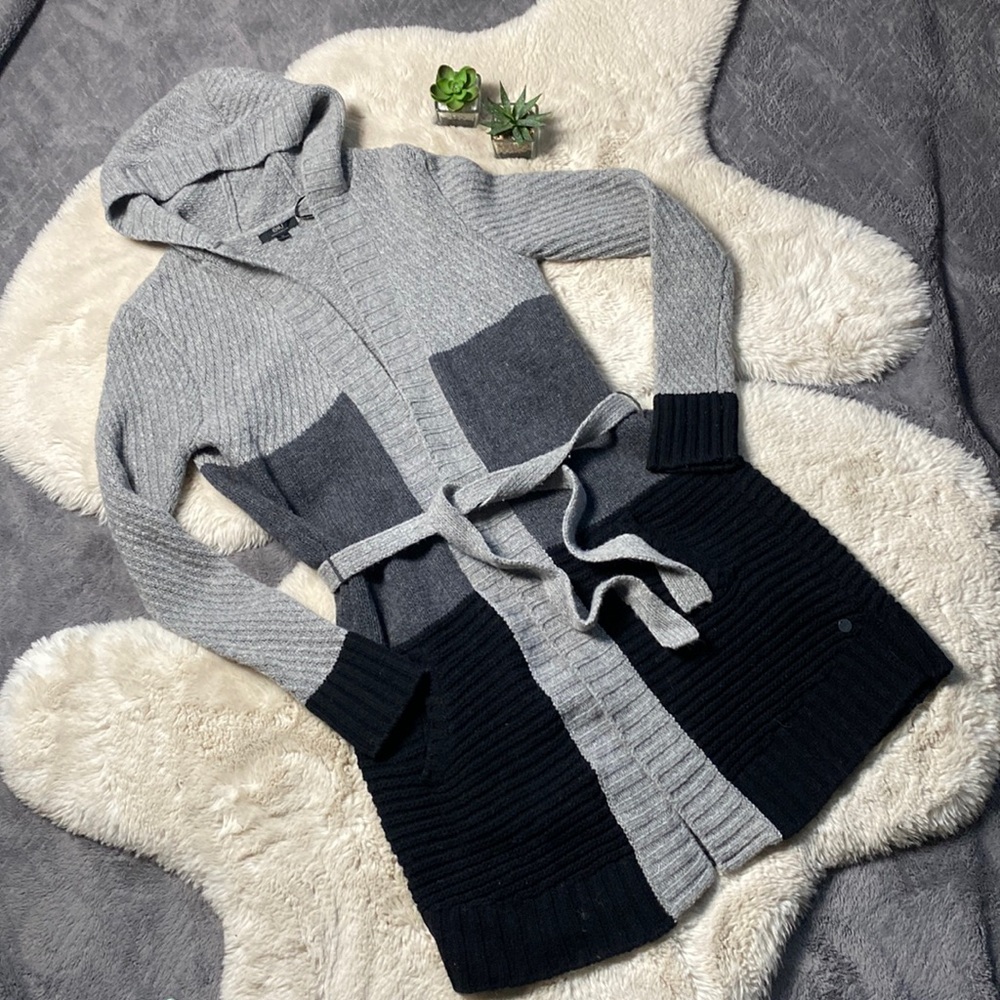 EMU Australia Wool Sweater Open Cardigan Long Color Block Black Gray Size Medium